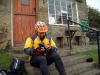 Emergency cleat repair outside the cafe 